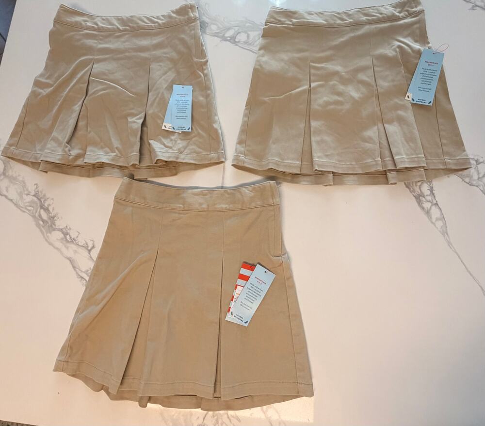 Cat & Jack Girls School Uniform Skorts Lot of 3 Khaki Beige Size 7 NWT